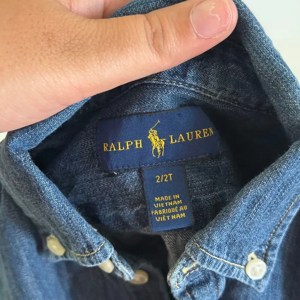 Ralph Lauren Dark Denim Shirt Dress Belt Buttons 2T Preppy